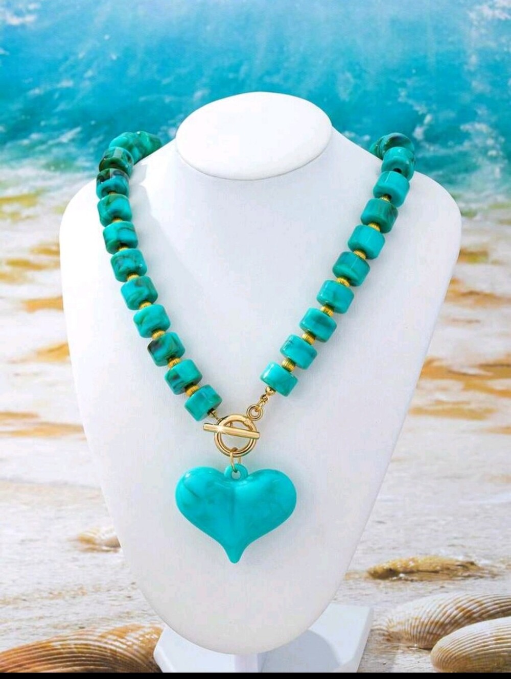 BRAND NEW **Turquoise Colored Heart Pendant Necklace